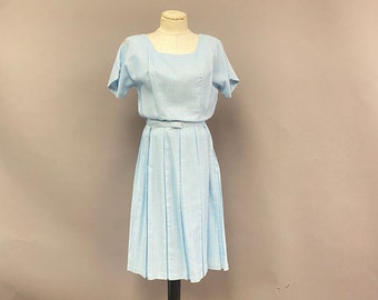 Vintage 1950's/1960's Sears Blue Plaid Pleated Skirt Belted Dress