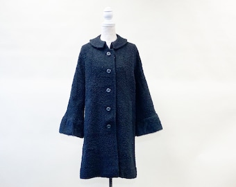 Vintage 1950's/60's Black Wool Pile Coat with Faux Fur Cuffs