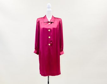 Vintage 1980's Liz Claiborne Fuchsia Loose-fit Shirt Dress