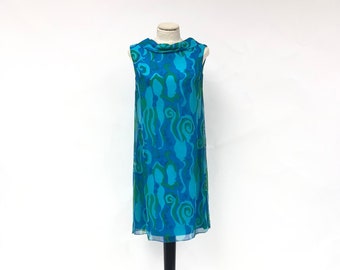 Vintage 1970's Silk Chiffon Printed Dress