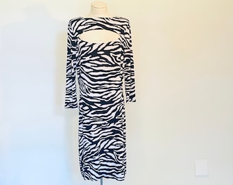Vintage 1990's Zebra Print Midi Dress with Cutout