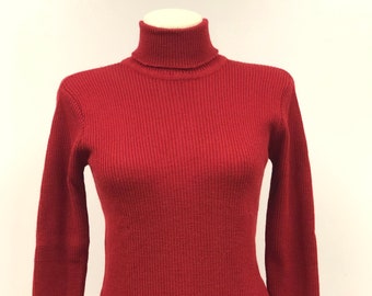 Vintage 1980's Evan Picone Red Wool Turtleneck Sweater