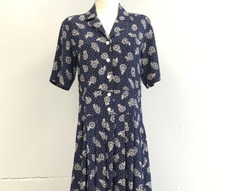 Vintage Liz Claiborne Navy Floral Print Dress