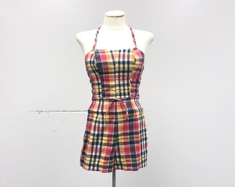 Vintage 1950's Sea Weeds Plaid Bathing Suit