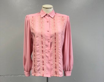 Vintage 1980's Susan Hutton Pink Blouse With Lace Detail