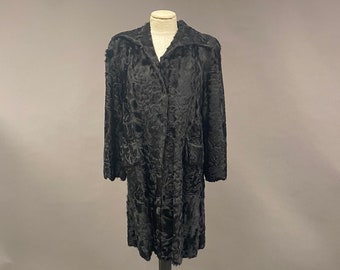 Vintage 1960's Black Fur Swing Coat