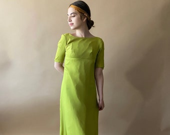 Vintage 1950's Green Dress With Golden Rose Embellishment