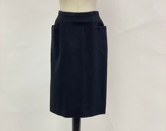 Vintage 1960's Black Wool Skirt With Embellished Pockets