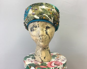 Vintage 1960's Embellished Pillbox Hat