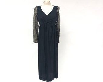Vintage 1970's Evening Dress with Sequin Sleeves
