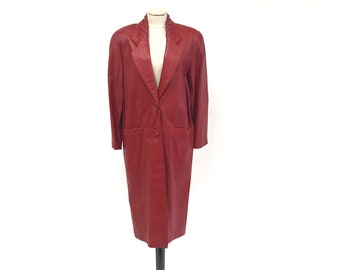 Vintage 1980's Charles Klein Red Leather Trench Coat