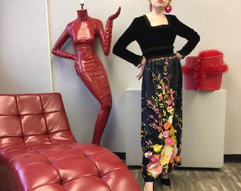 Vintage 1970's Futura Couture Velvet & Floral Maxi Dress