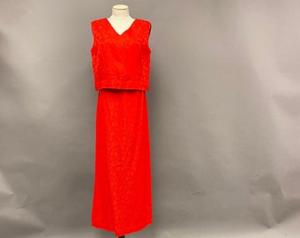 Vintage 1960's Red Brocade Top and Skirt Set
