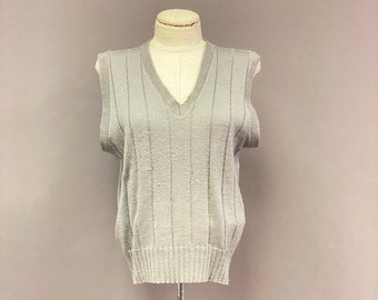Vintage 1970's Alps Sportswear Light Gray Wool Sweater Vest