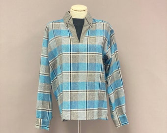 Vintage 1970's Sears Plaid Shirt with Attached Turtleneck Sweater Collar