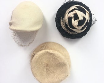 Set of 3 Vintage 1960's Straw & Mesh Hats