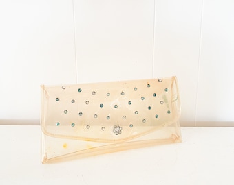 Vintage 1960's Clear PVC Clutch with Rhinestones