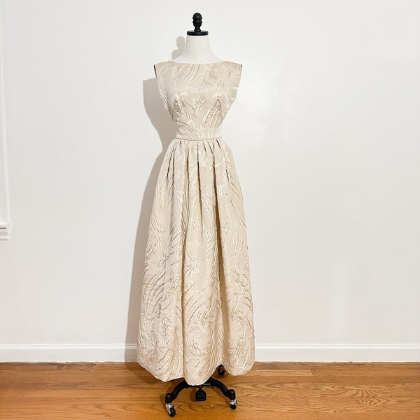 Vintage 1960's Gold Jacquard Floor Length Gown