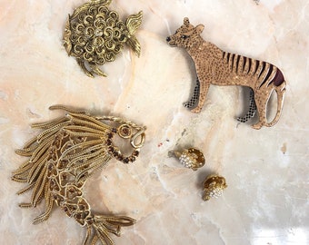 Set of 4 Vintage Gold Animal Brooches