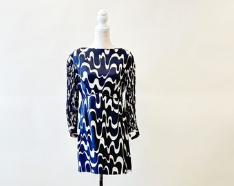 1960's Graphic Patterned Mini Dress with Open Sleeves