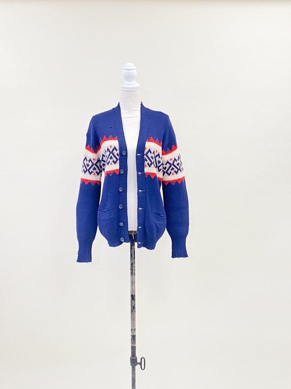 Vintage 1940's Bright Blue Kandahar Wool Ski Cardi