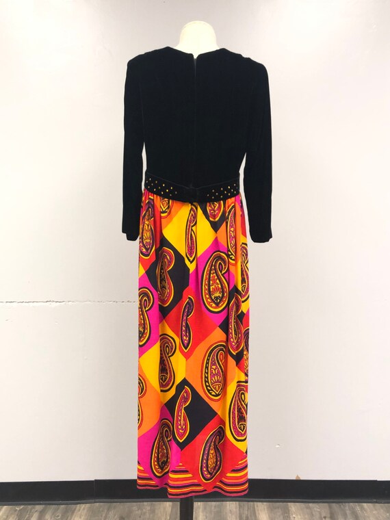 Vintage 1970's Velvet & Paisley Print Dress - image 5