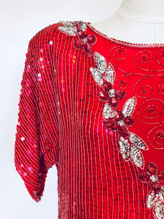 Vintage 1980's Red Sequin Blouse - image 3