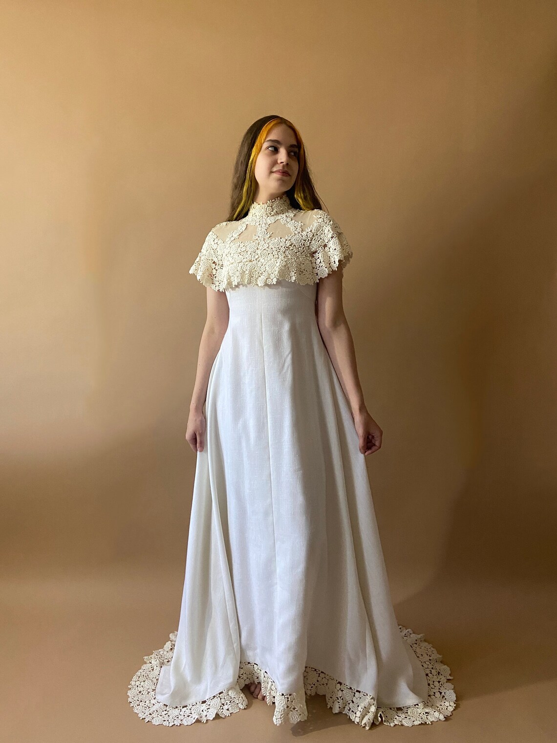 Vintage 1960's Edwardian Style Wedding Dress Linen With Etsy