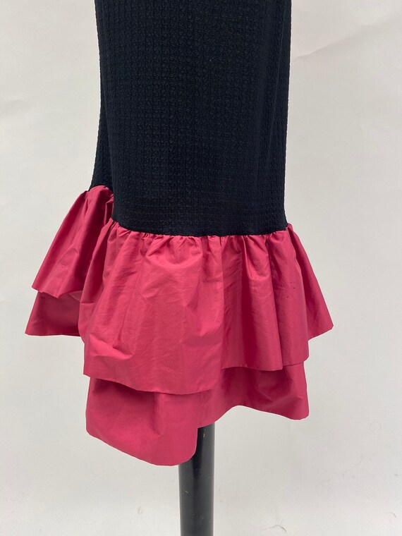 Vintage 1980's Black Strapless Dress with Pink Ru… - image 8