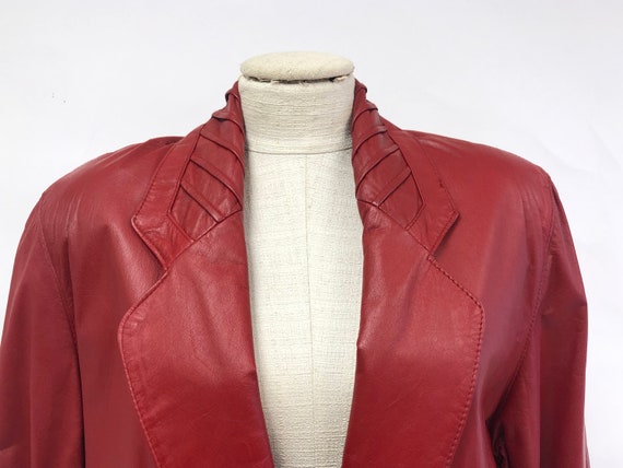 Vintage 1980's Charles Klein Red Leather Trench C… - image 3