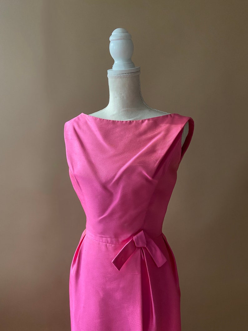 Vintage 1950's/1960's Hot Pink Dress with Bow image 6