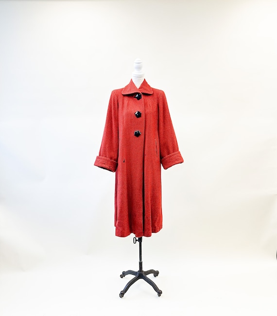 Vintage 1940's Red Plaid Wool Coat