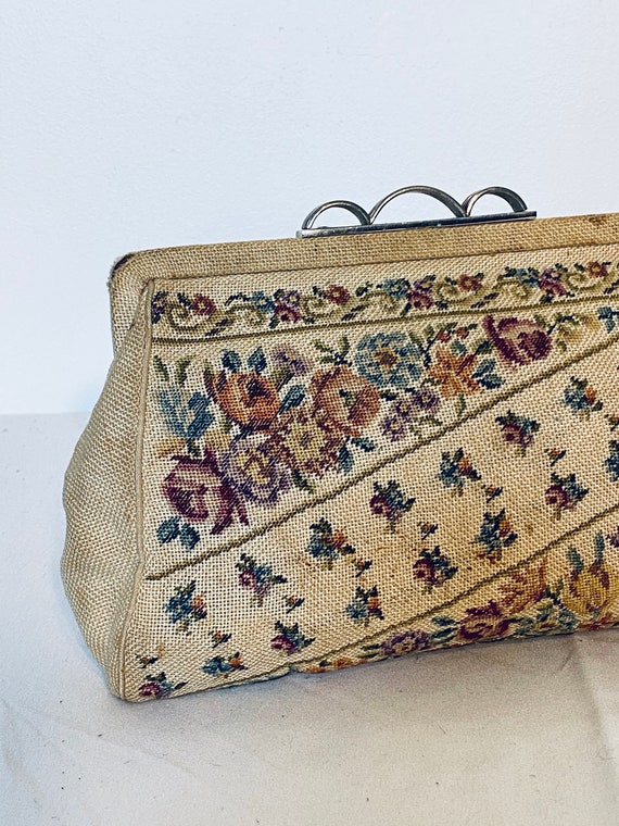Vintage 1960's Embroidered Cloth Clutch Handbag - image 4
