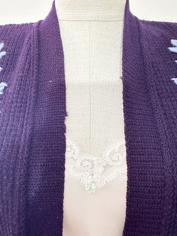 Vintage 1920's/30's Wool Knit Cardigan with Hand … - image 10