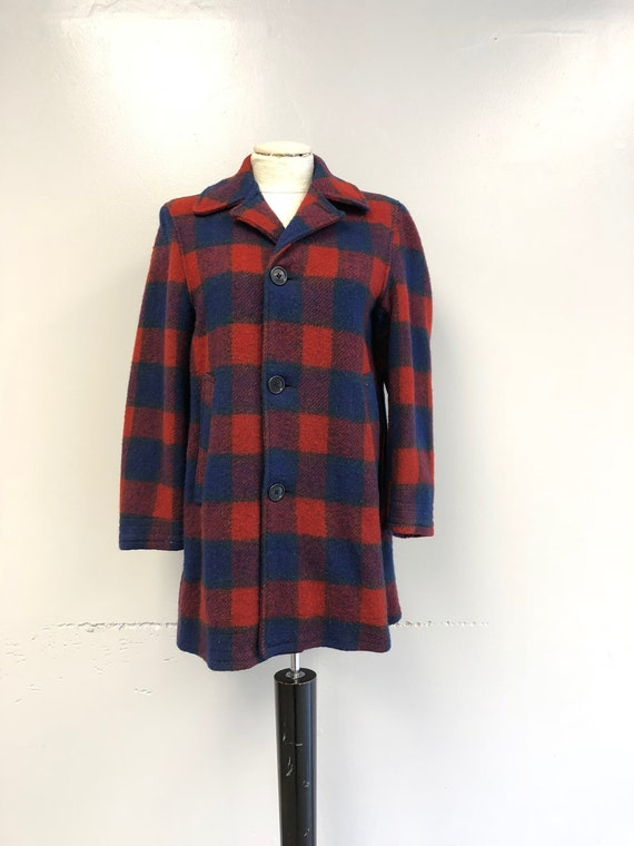 1940's/1950's Red & Blue Plaid Wool Coat