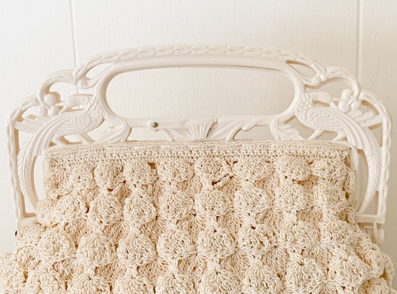 Vintage 1950's/60's Ivory Crochet Handbag - image 5