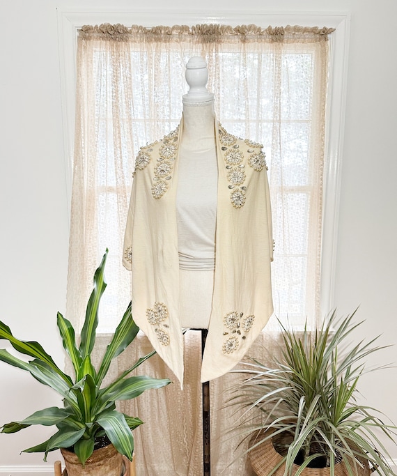 Vintage 1950's Jewel and Pearl Embellished Shawl - image 1