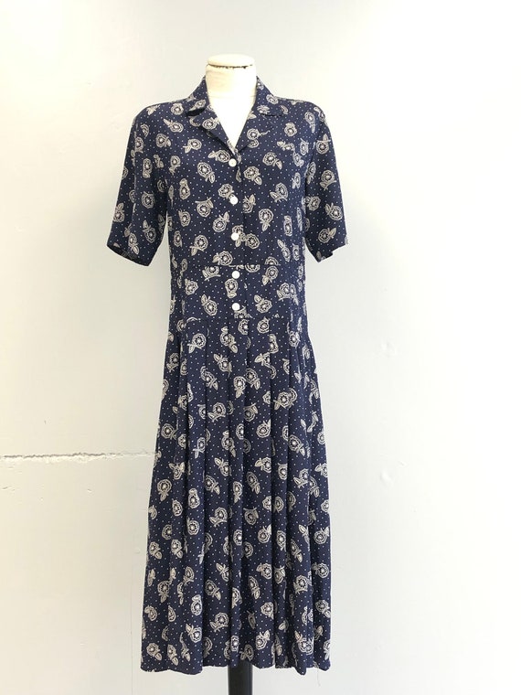 Vintage Liz Claiborne Navy Floral Print Dress - image 1