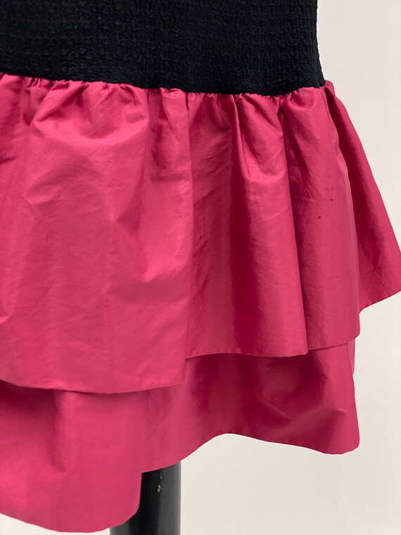Vintage 1980's Black Strapless Dress with Pink Ru… - image 9