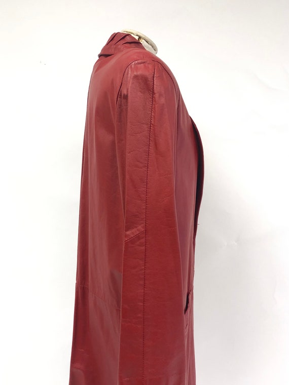 Vintage 1980's Charles Klein Red Leather Trench C… - image 6