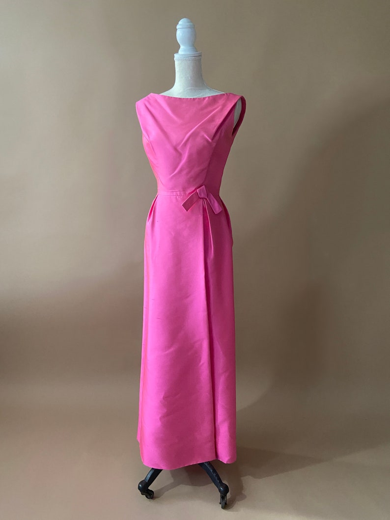 Vintage 1950's/1960's Hot Pink Dress with Bow image 5