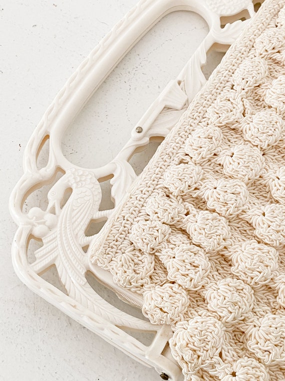 Vintage 1950's/60's Ivory Crochet Handbag - image 4