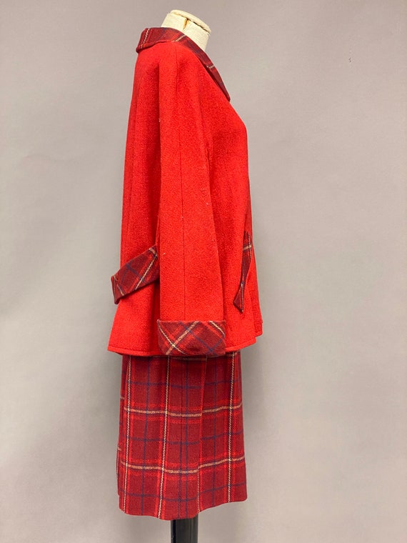 Vintage 1940’s Red Plaid Wool Jacket and Skirt Set - image 7