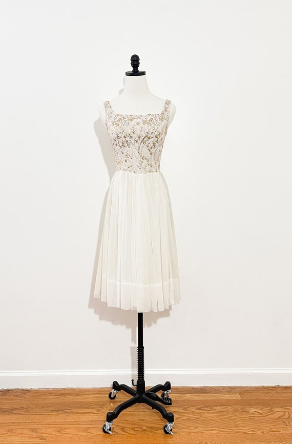 Vintage 1950's Ivory & Metallic Short Formal Dress