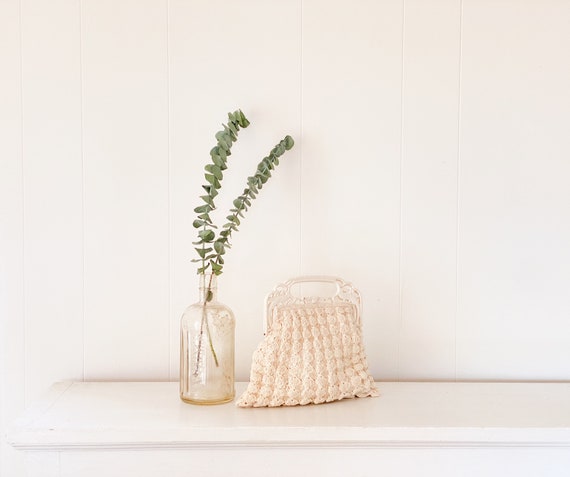 Vintage 1950's/60's Ivory Crochet Handbag - image 1