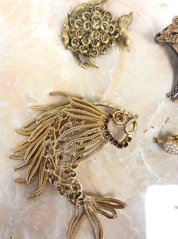 Set of 4 Vintage Gold Animal Brooches - image 3