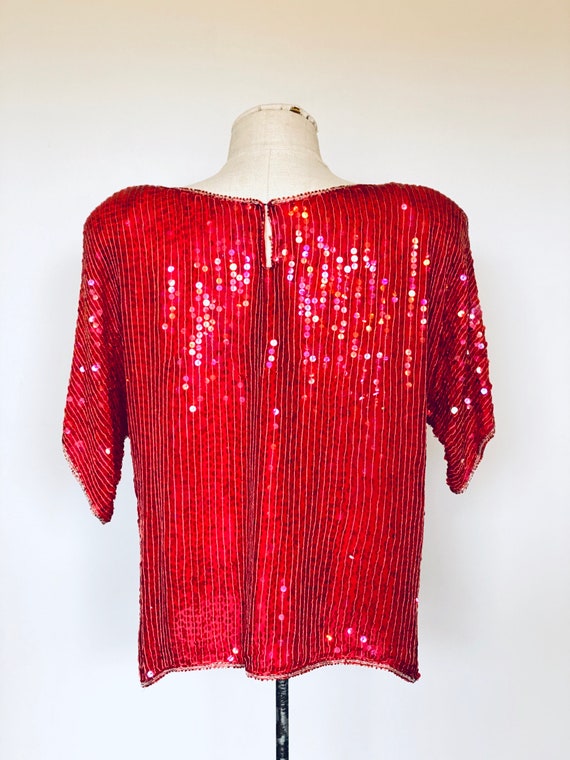 Vintage 1980's Red Sequin Blouse - image 7