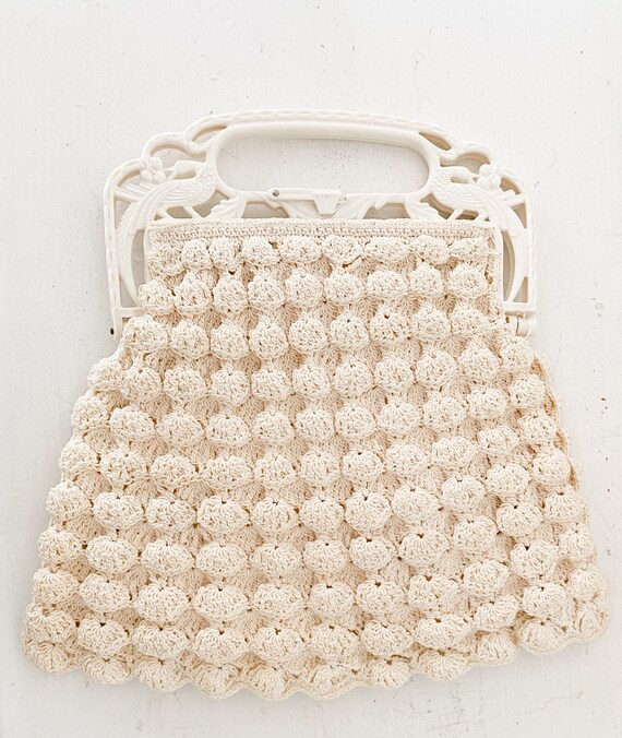 Vintage 1950's/60's Ivory Crochet Handbag - image 3