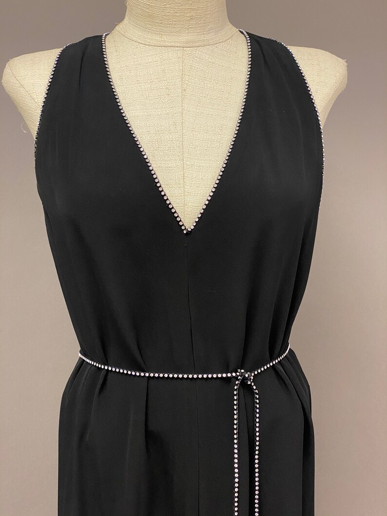 Vintage 1980's Rhinestone Trim Shift Dress with Belt image 3