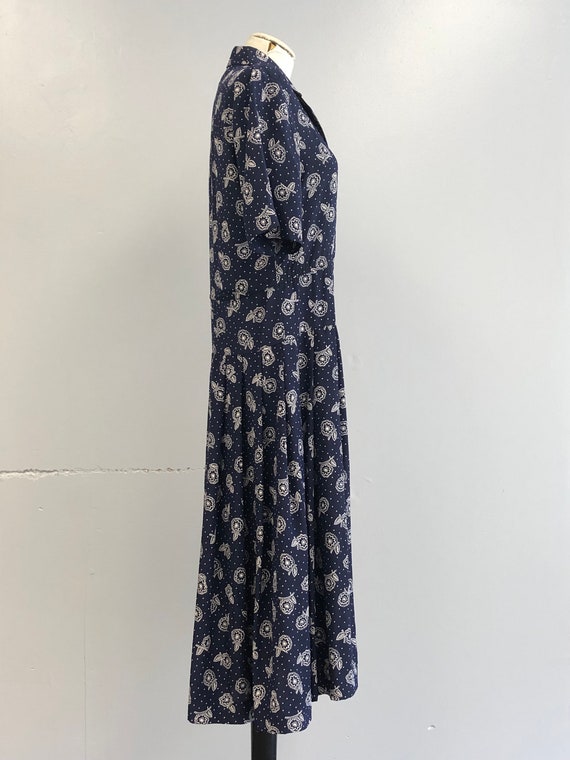 Vintage Liz Claiborne Navy Floral Print Dress - image 2